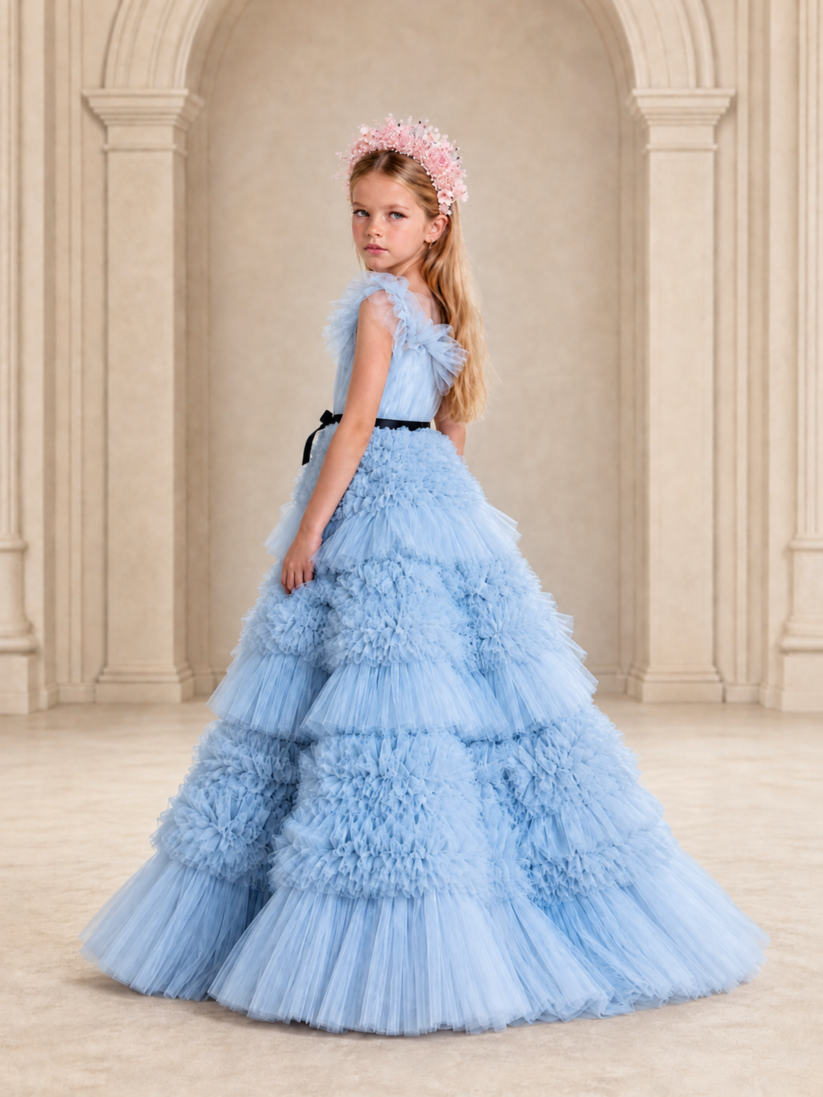 BOLODOO Light Blue Tiered Tulle Flower Girl Dress with Floral Appliques - Light Blue - Light Blue_2