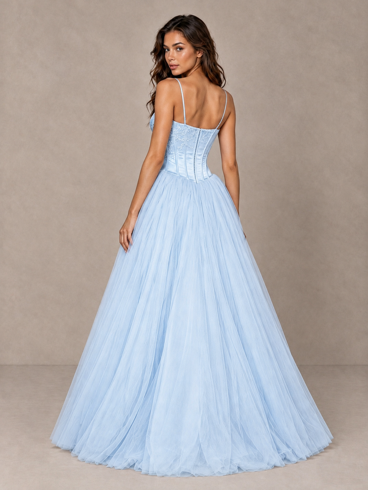 BOLODOO Light Blue Corset Tulle Prom Dress with Spaghetti Straps - Light Blue - Light_Blue_2