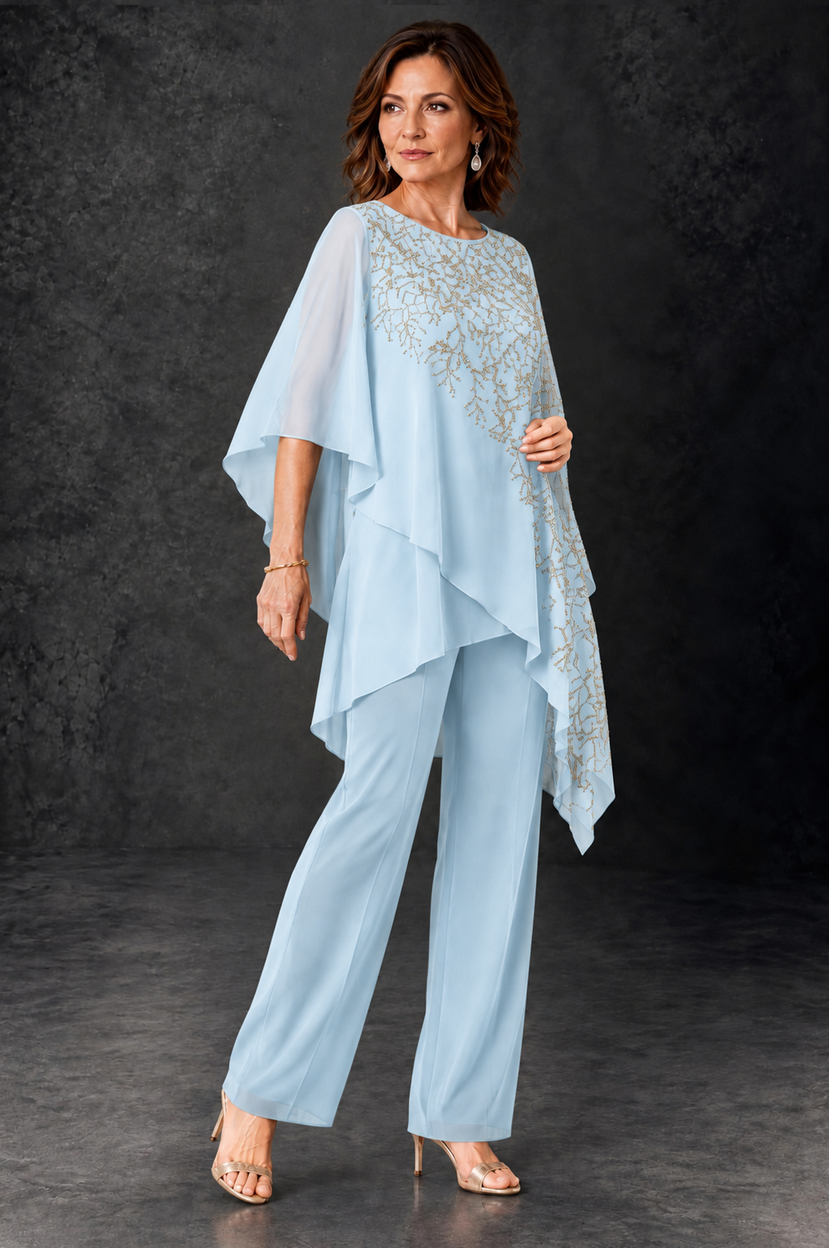 BOLODOO Light Blue Embellished Cape Pant Suit for Mother of the Bride - Light Blue - Light_Blue_2