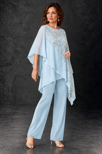 BOLODOO Light Blue Embellished Cape Pant Suit for Mother of the Bride - Light Blue - Light_Blue_2