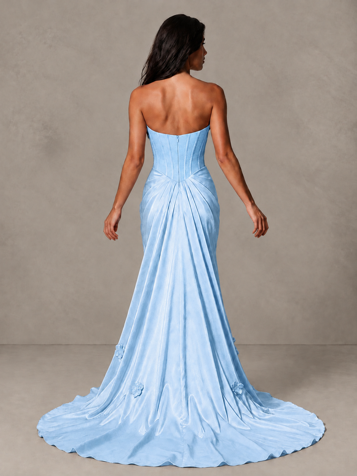 BOLODOO Light Blue Strapless Floral Corset Evening Gown with Train - Light Blue - Light Blue_2