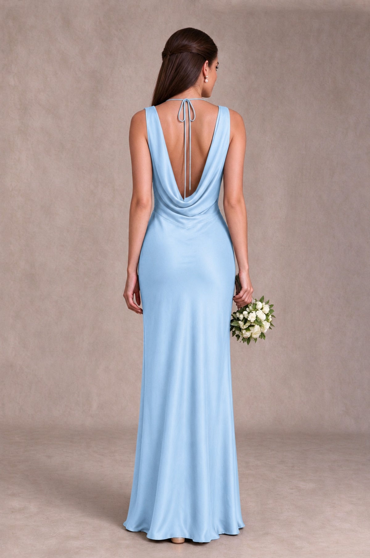 BOLODOO Light Blue Cowl Neck Open Back Satin Bridesmaid Dress - Light Blue - Light Blue_2