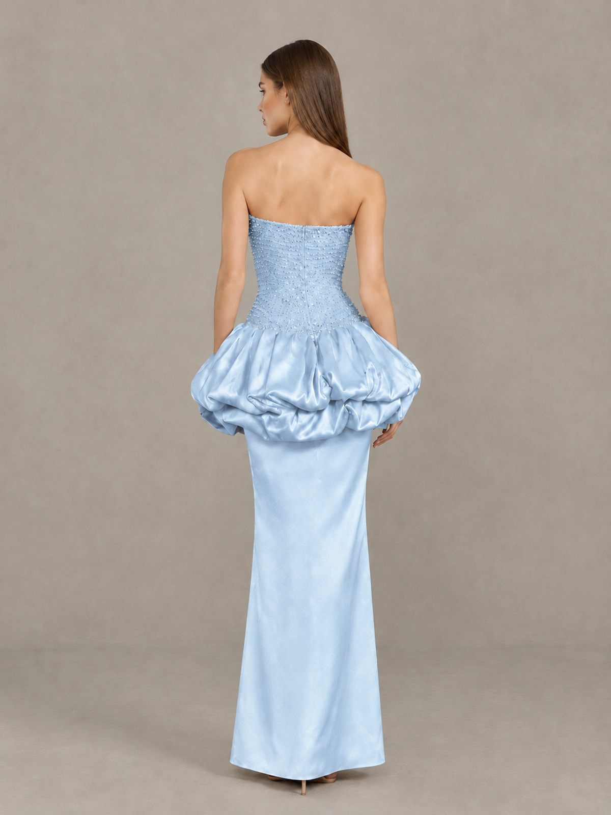 BOLODOO Light Blue Strapless Embellished Bubble Peplum Evening Dress - Light Blue - Light Blue_2
