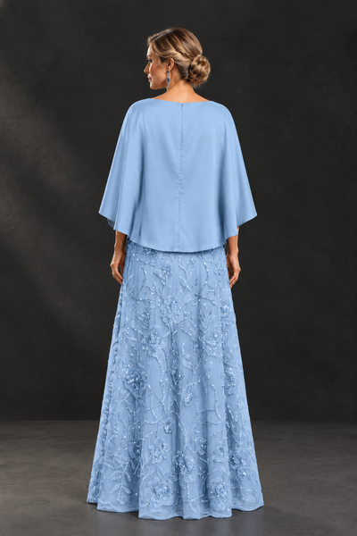 BOLODOO Light Blue Cape Sleeve Floral Mother of the Bride Dress - Light Blue - Light Blue_2