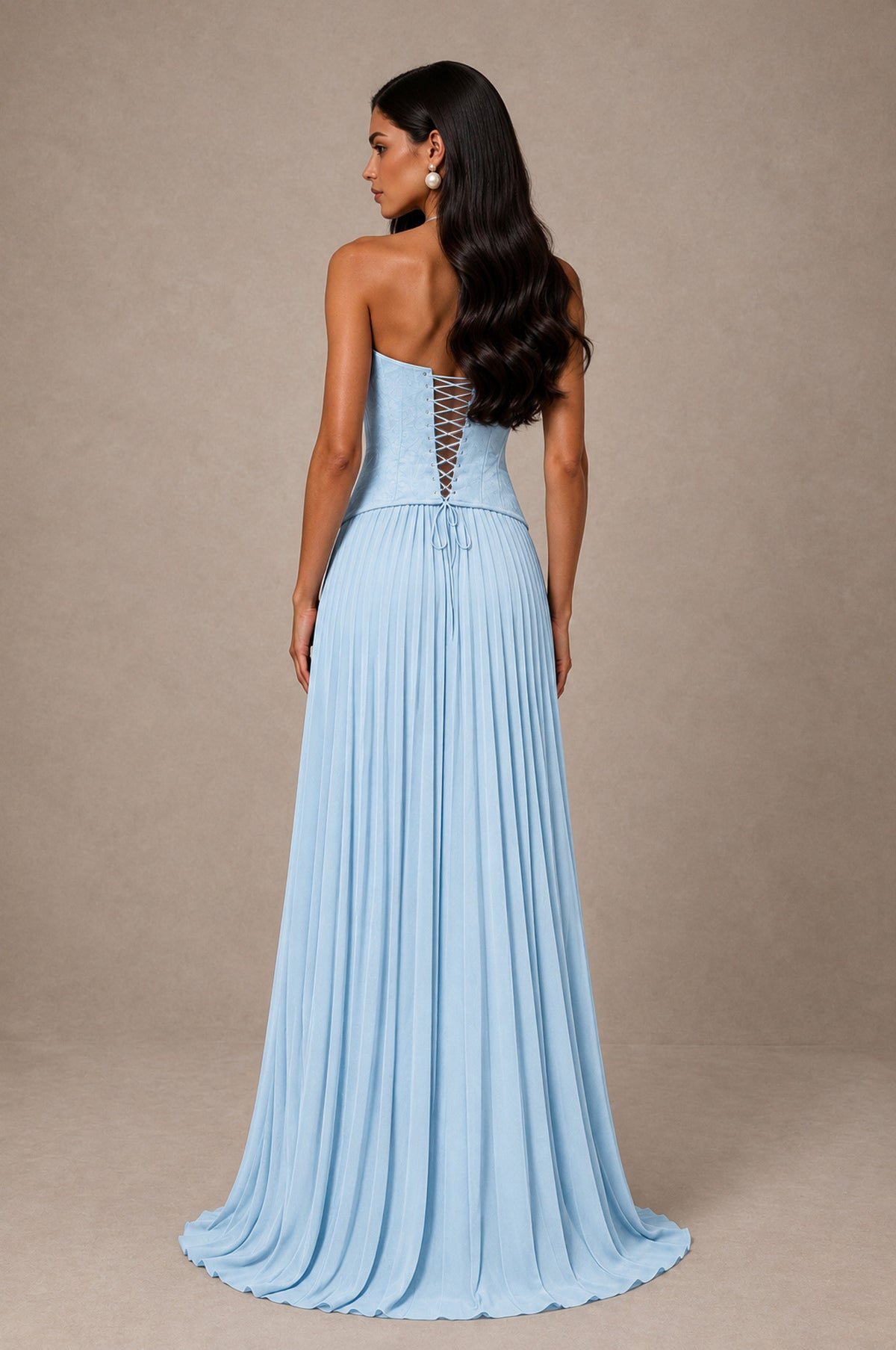 BOLODOO Light Blue Halter Corset Pleated A-Line Evening Dress - Light Blue - Light Blue_2