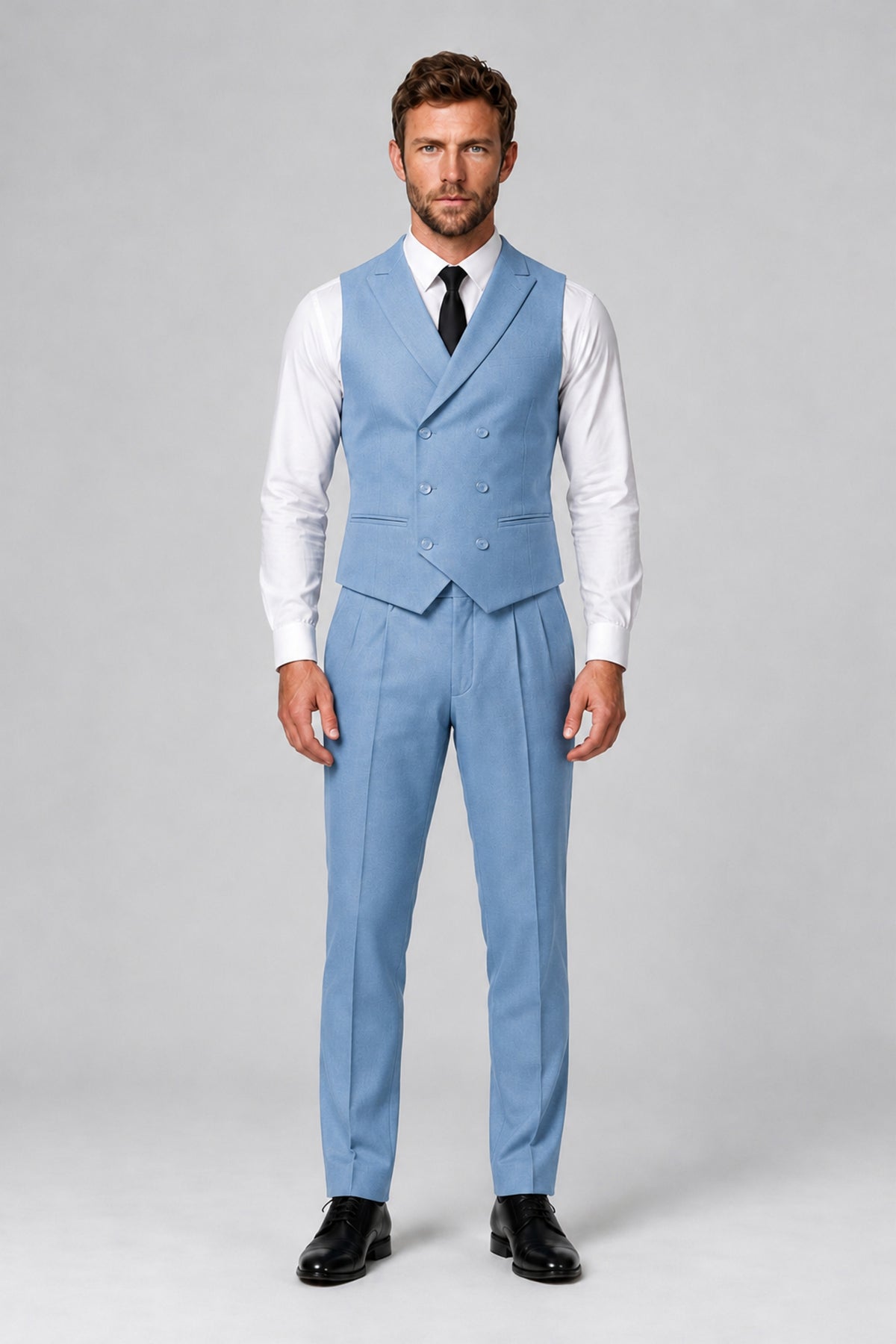 Bolodoo Men's Light Blue Double-Breasted Vest and Pants 2-Piece Suit - Light Blue - Light Blue_2