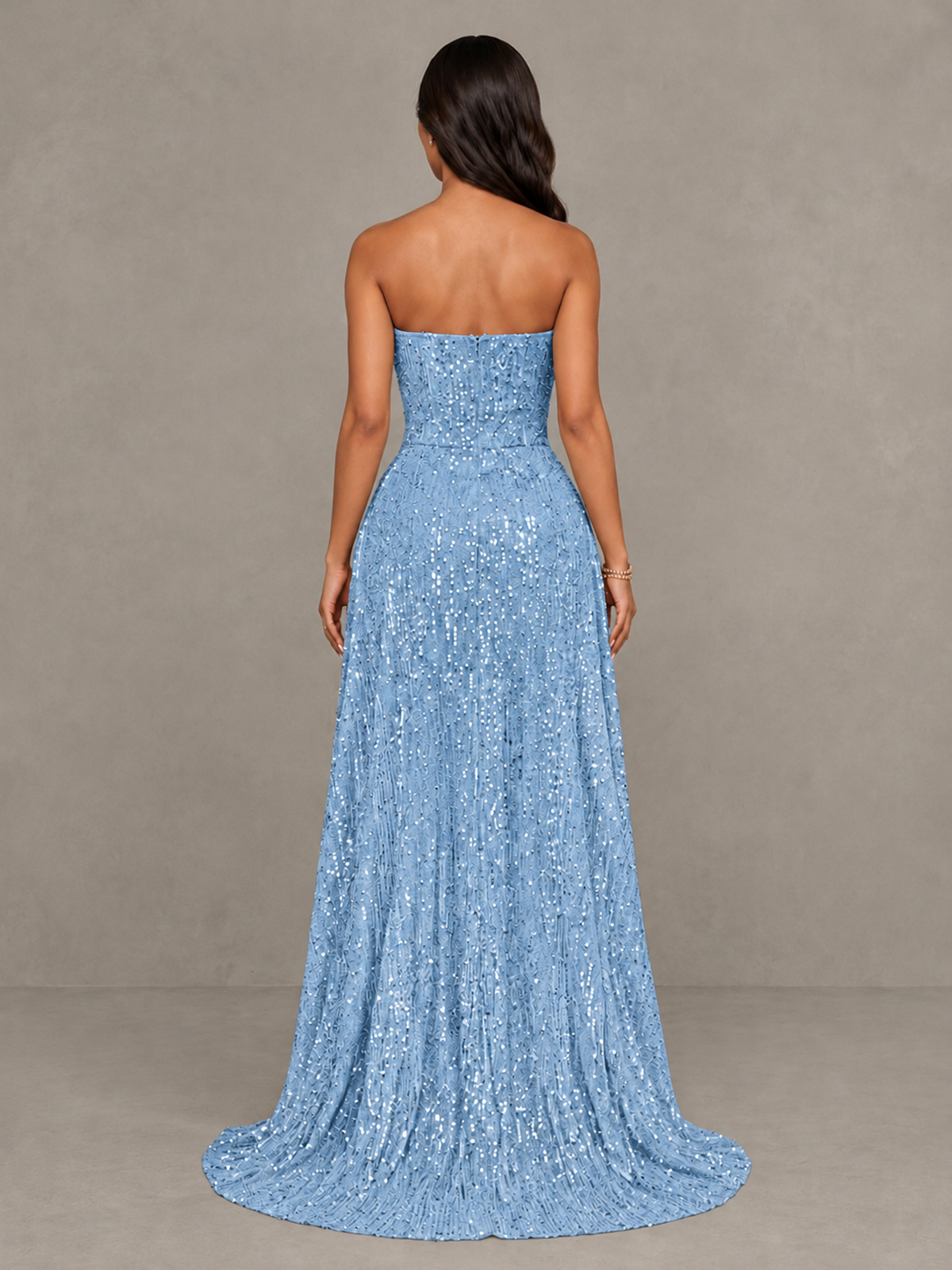 BOLODOO Light Blue Sequin Strapless Mini Dress with High Low Overskirt - Light Blue - Light Blue_2
