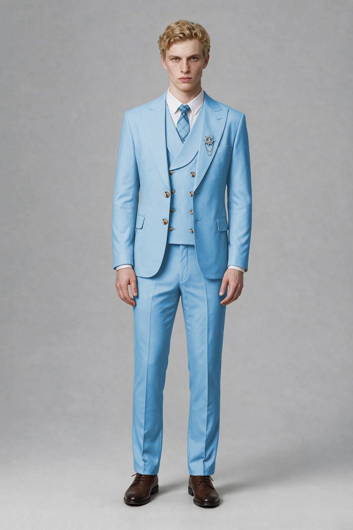 BOLODOO Men's Light Blue Two-Piece Wedding Suit – Jacket & Trousers - Light Blue