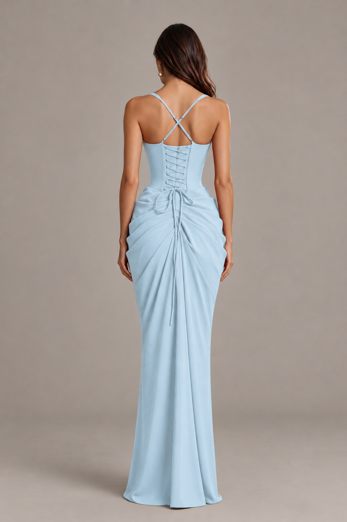 BOLODOO Light Blue Sweetheart Ruched Lace-Up Back Evening Gown - Light Blue - Light_Blue_2