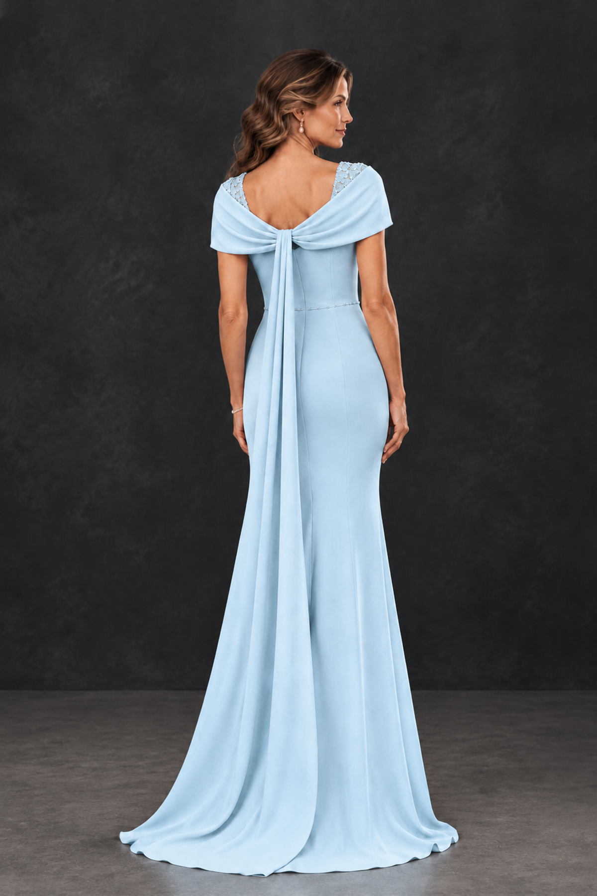 BOLODOO Light Blue Mother of the Bride Dress with Draped Cape Detail - Light Blue - Light_Blue_2