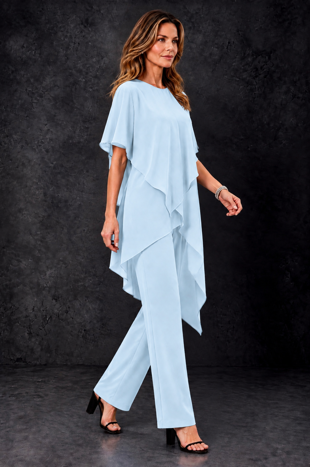 BOLODOO Light Blue Chiffon Two Piece Mother of the Bride Pant Suit - Light Blue - Light_Blue_2
