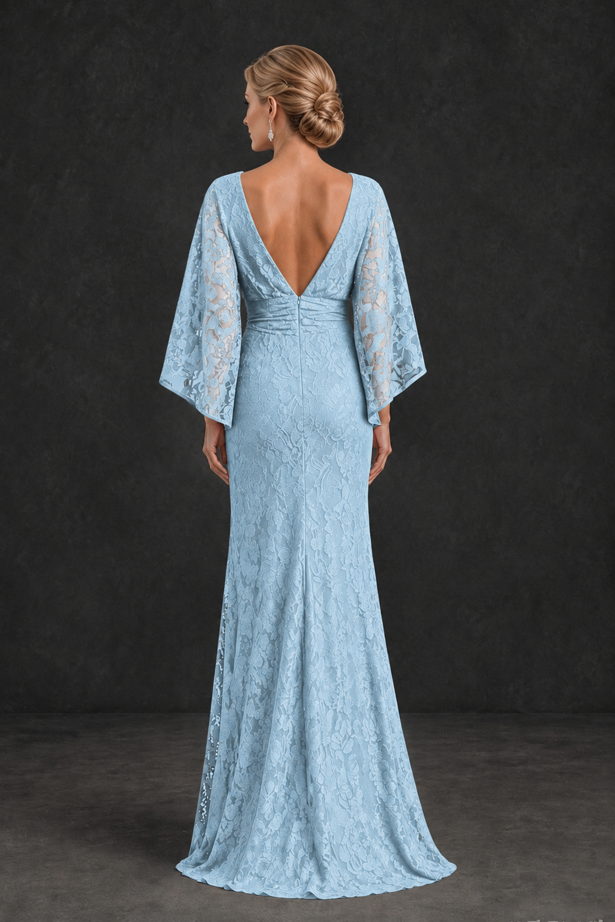 BOLODOO Light Blue Lace Flutter Sleeve Mother of the Bride Dress - Light Blue - Light Blue_2