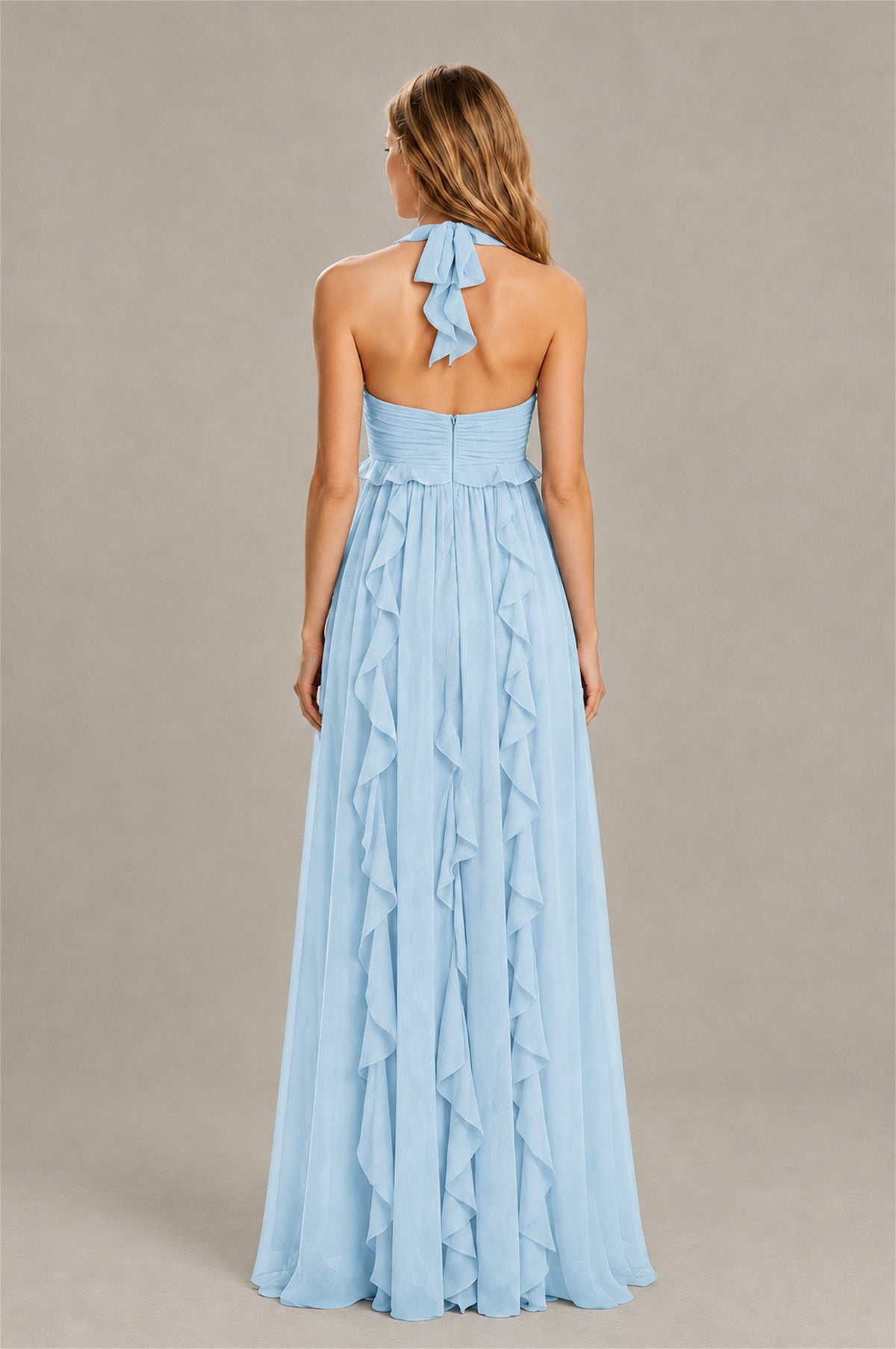 BOLODOO Light Blue Halter Ruffle A-Line Floor-Length Evening Dress - Light Blue - Light_Blue_2