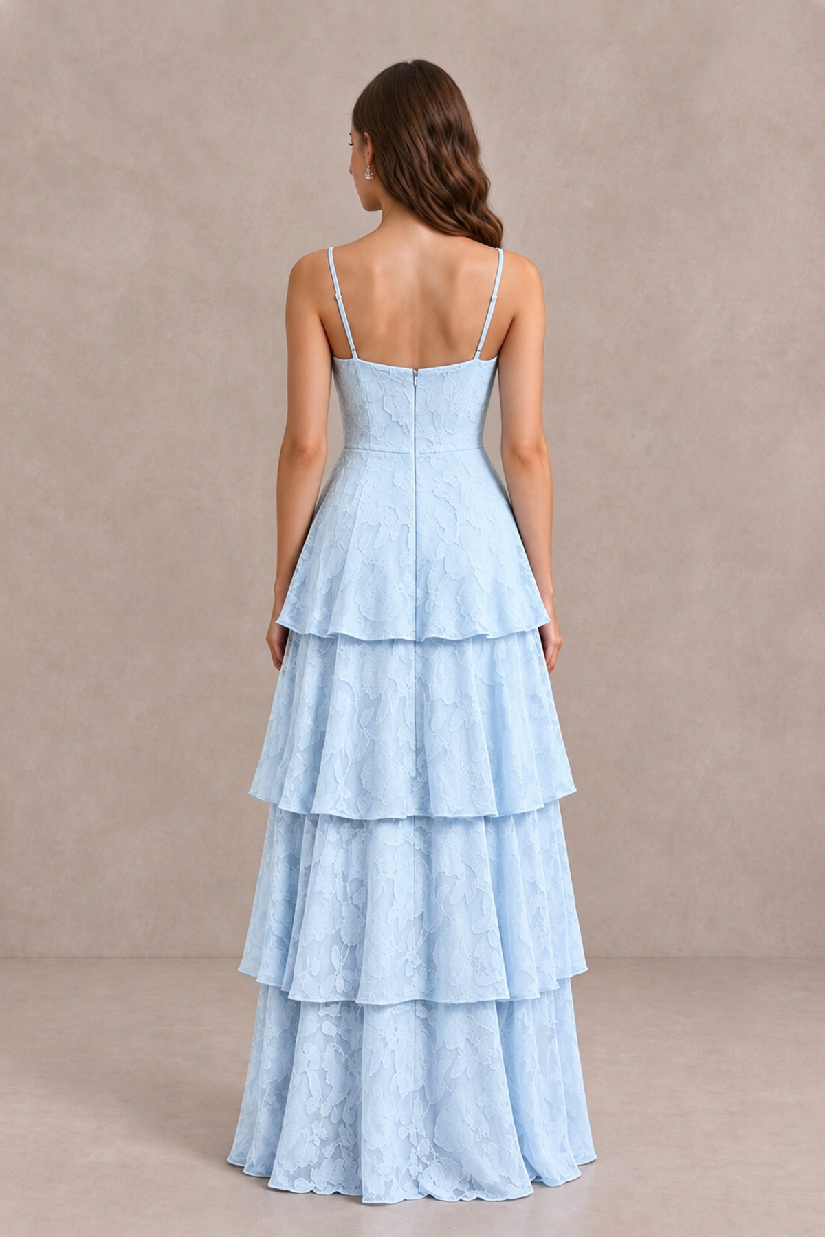 BOLODOO Light Blue Tiered Floral-Textured Spaghetti Strap Maxi Dress - Light Blue - Light Blue_2