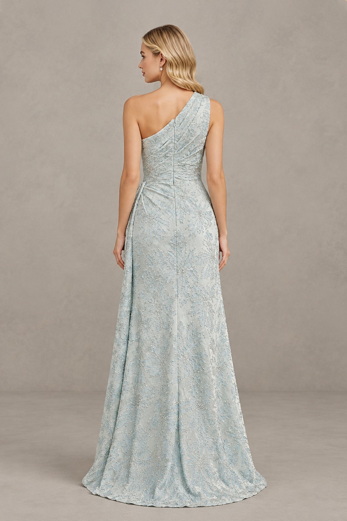 BOLODOO Light Blue One-Shoulder Textured Formal Gown - Light Blue