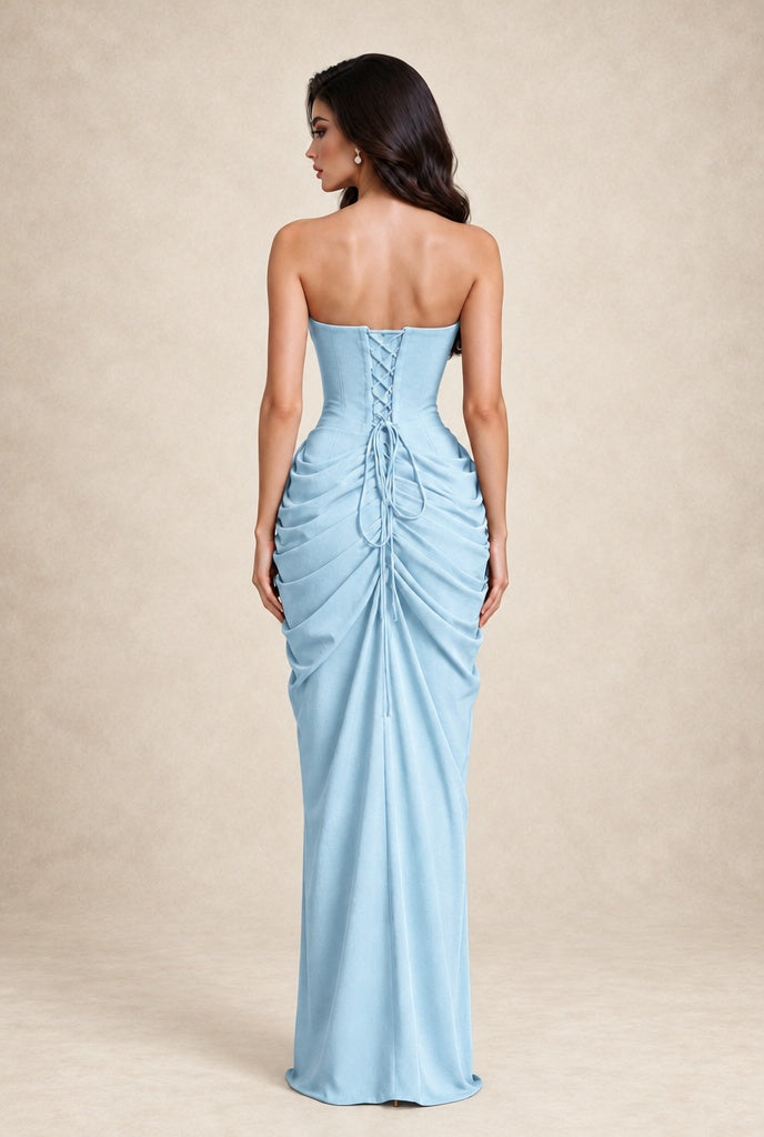 BOLODOO Light Blue Strapless Ruched Corset Evening Gown - Light Blue - Light Blue_2