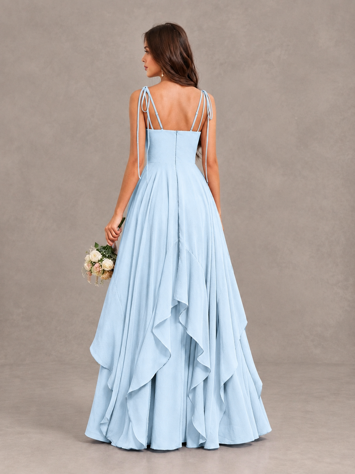 BOLODOO Light Blue Tie-Strap Ruffle A-Line Bridesmaid Dress - Light Blue - Light Blue_2