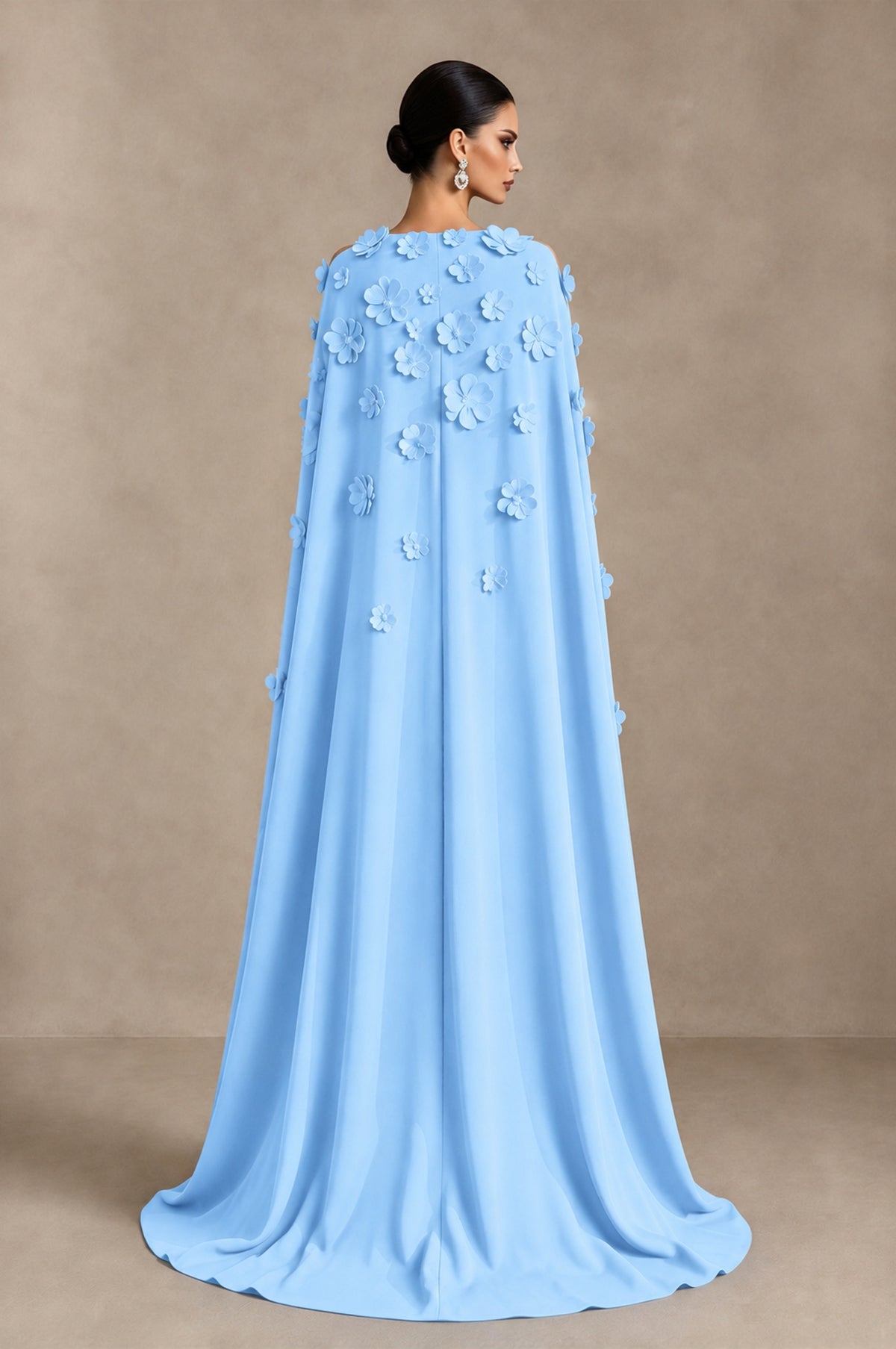 BOLODOO Light Blue 3D Floral Applique Cape Formal Dress - Light Blue - Light Blue_2