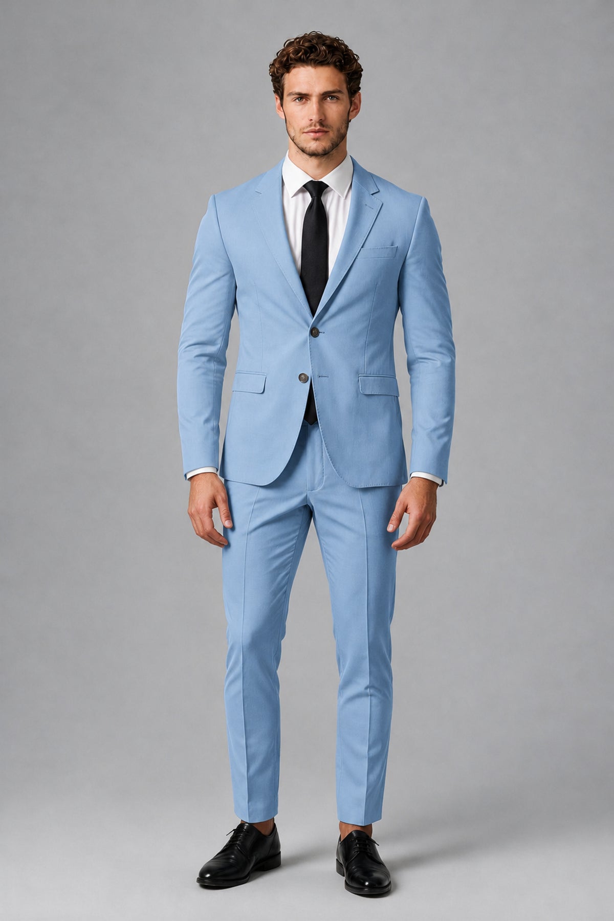 Bolodoo Men's Light Blue Two-Piece Suit with Notch-Lapel Jacket & Trousers - Light Blue - Light_Blue_2