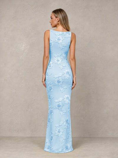 BOLODOO Light Blue Floral Sleeveless Maxi Wedding Guest Dress - Light Blue - Light Blue(2)