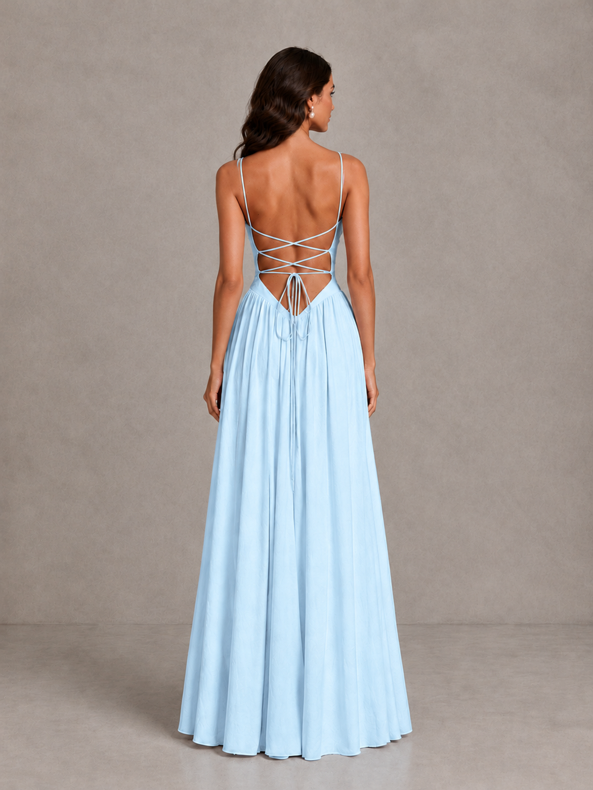 BOLODOO Light Blue Lace-Up Back A-Line Bridesmaid Dress - Light Blue - Light Blue_2