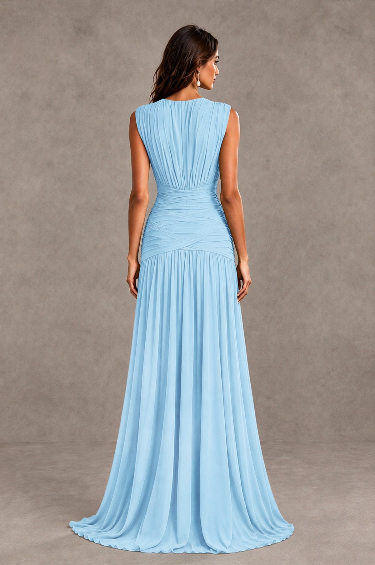 BOLODOO Light Blue V-Neck Ruched Wedding Guest Dress - Light Blue - Light Blue_2