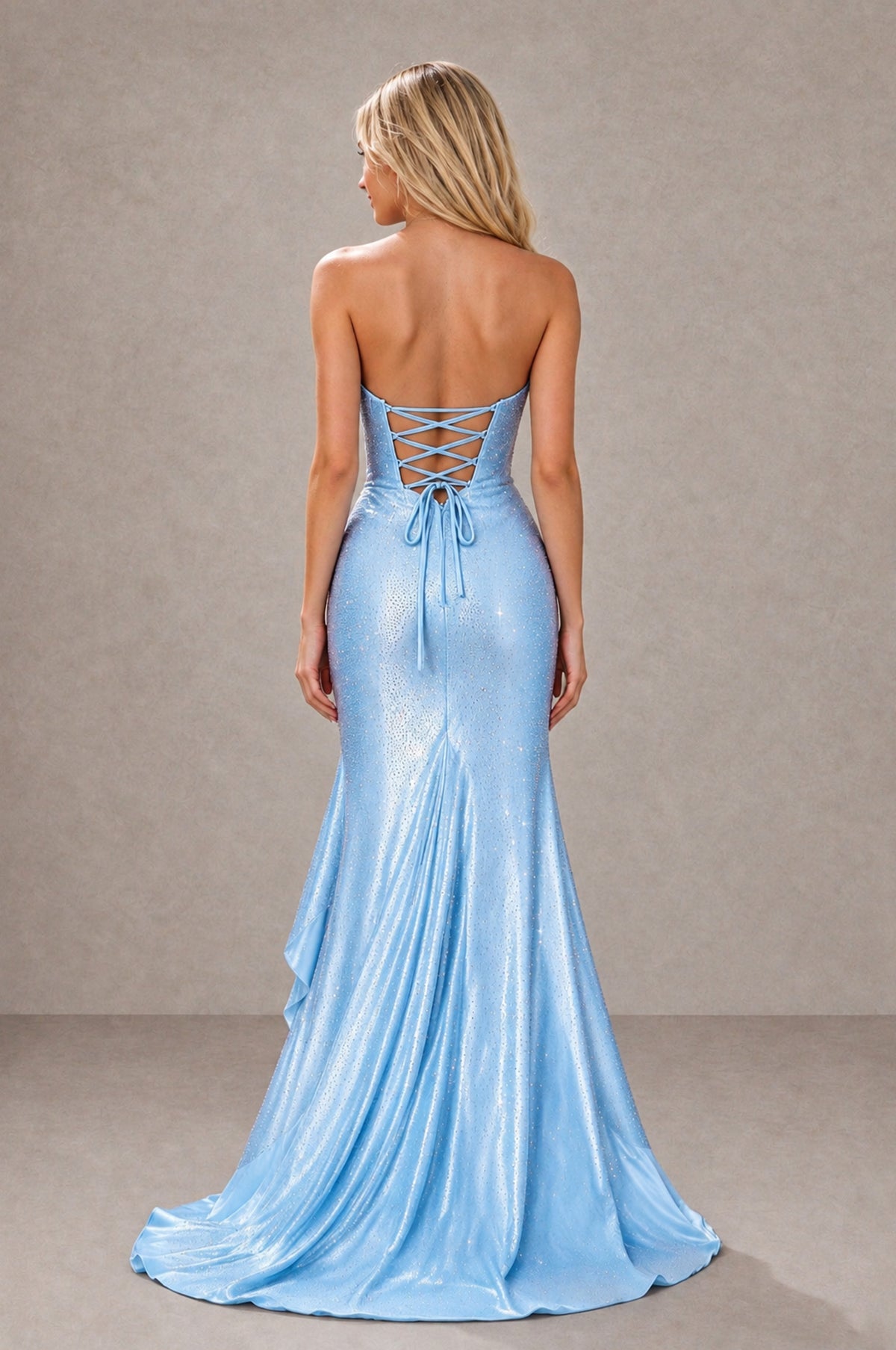 BOLODOO Light Blue Strapless Corset Mermaid Prom Dress with Ruffle Slit - Light Blue - Light Blue_2