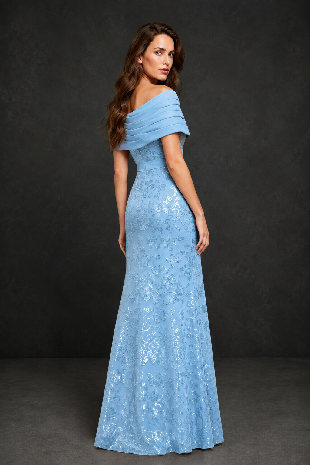 BOLODOO Light Blue Off-Shoulder Sequin Lace Mermaid Evening Gown | Mother of the Bride Formal Dress - Light Blue