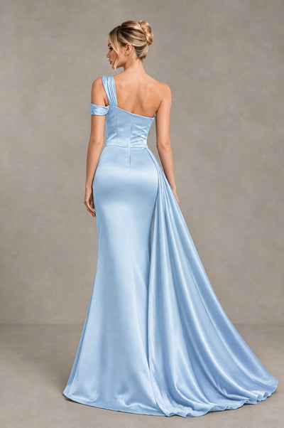 BOLODOO Light Blue Asymmetric Ruched Formal Evening Dress - Light Blue - Light Blue_2