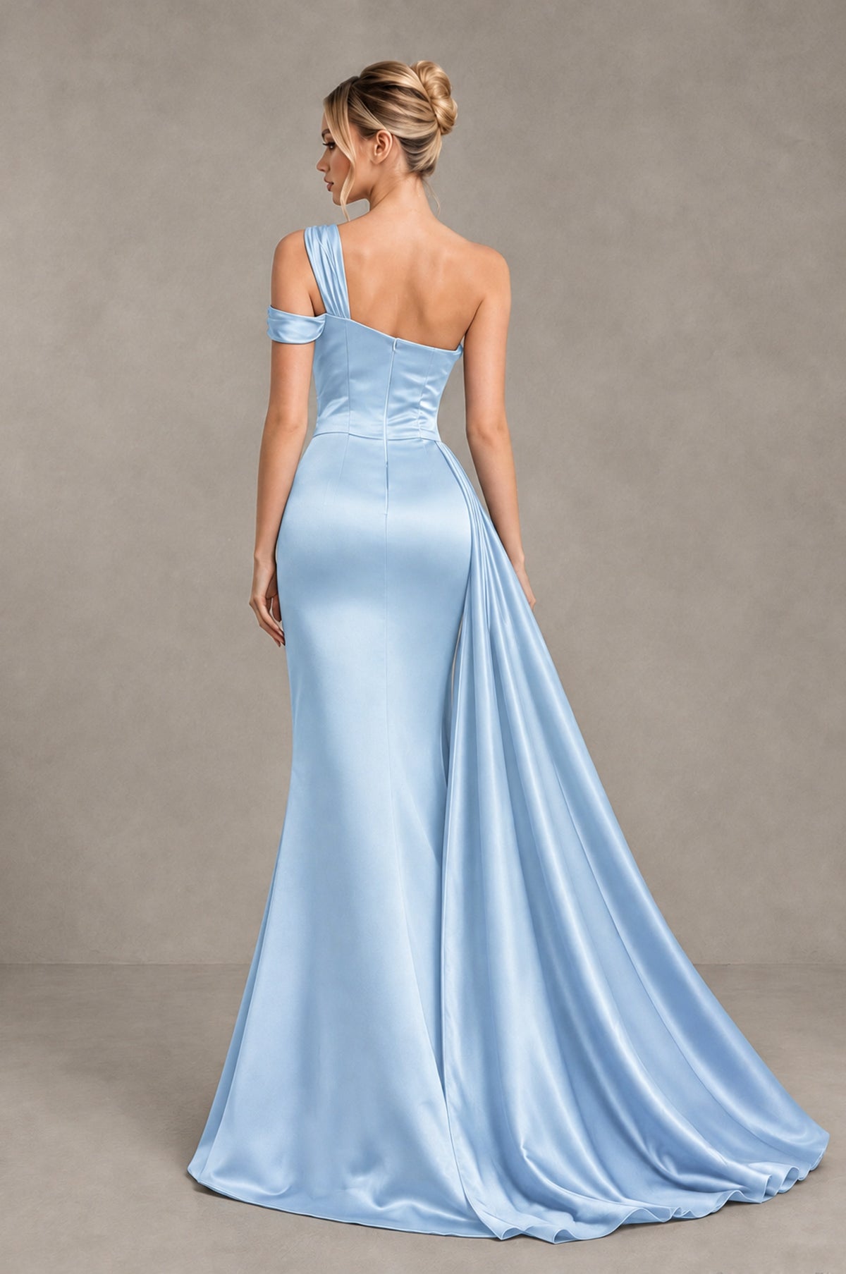 BOLODOO Light Blue Asymmetric Ruched Formal Evening Dress - Light Blue - Light Blue_2