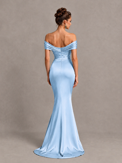 BOLODOO Light Blue Off-Shoulder Satin Mermaid Prom Dress - Light Blue - Light Blue_2