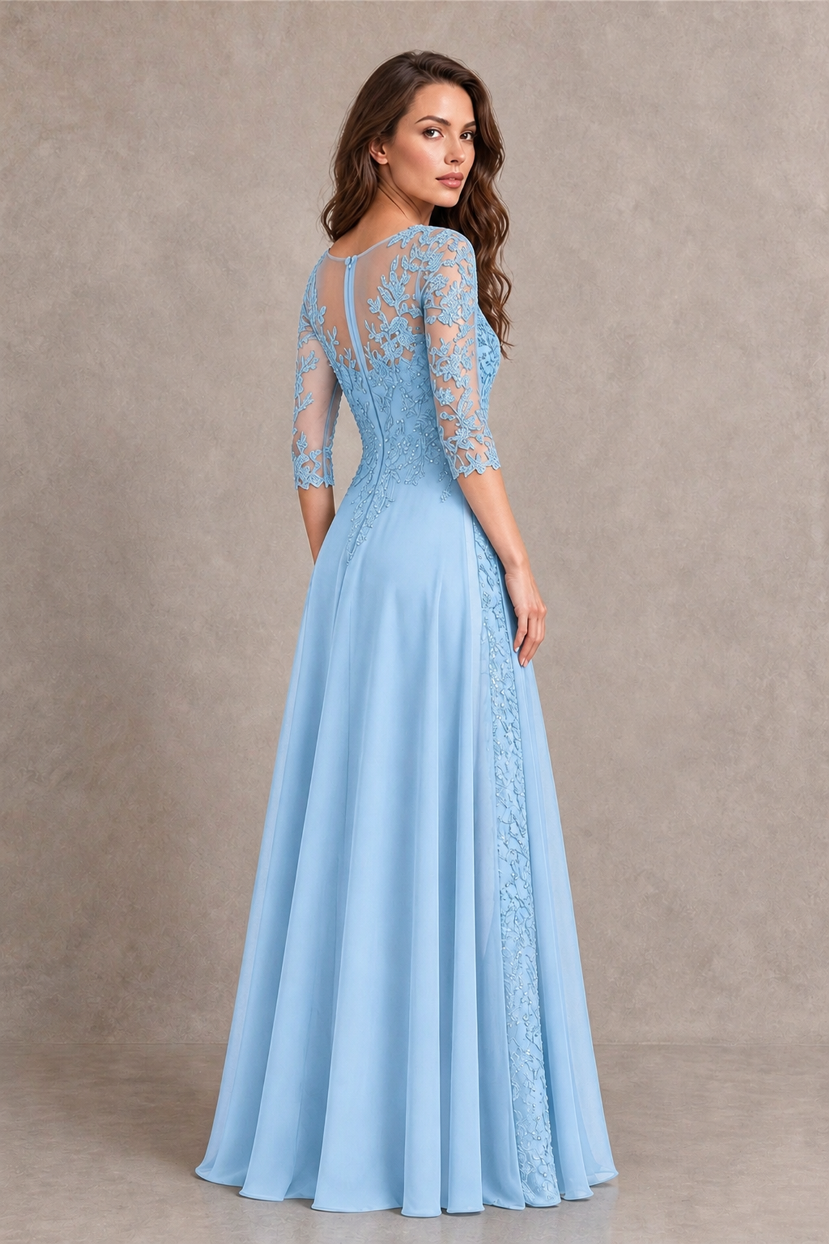 BOLODOO Midnight Light Blue Beaded Lace Appliqué Chiffon A-Line Gown | Mother of the Bride & Formal Evening Dress - Light Blue - Light Blue_2