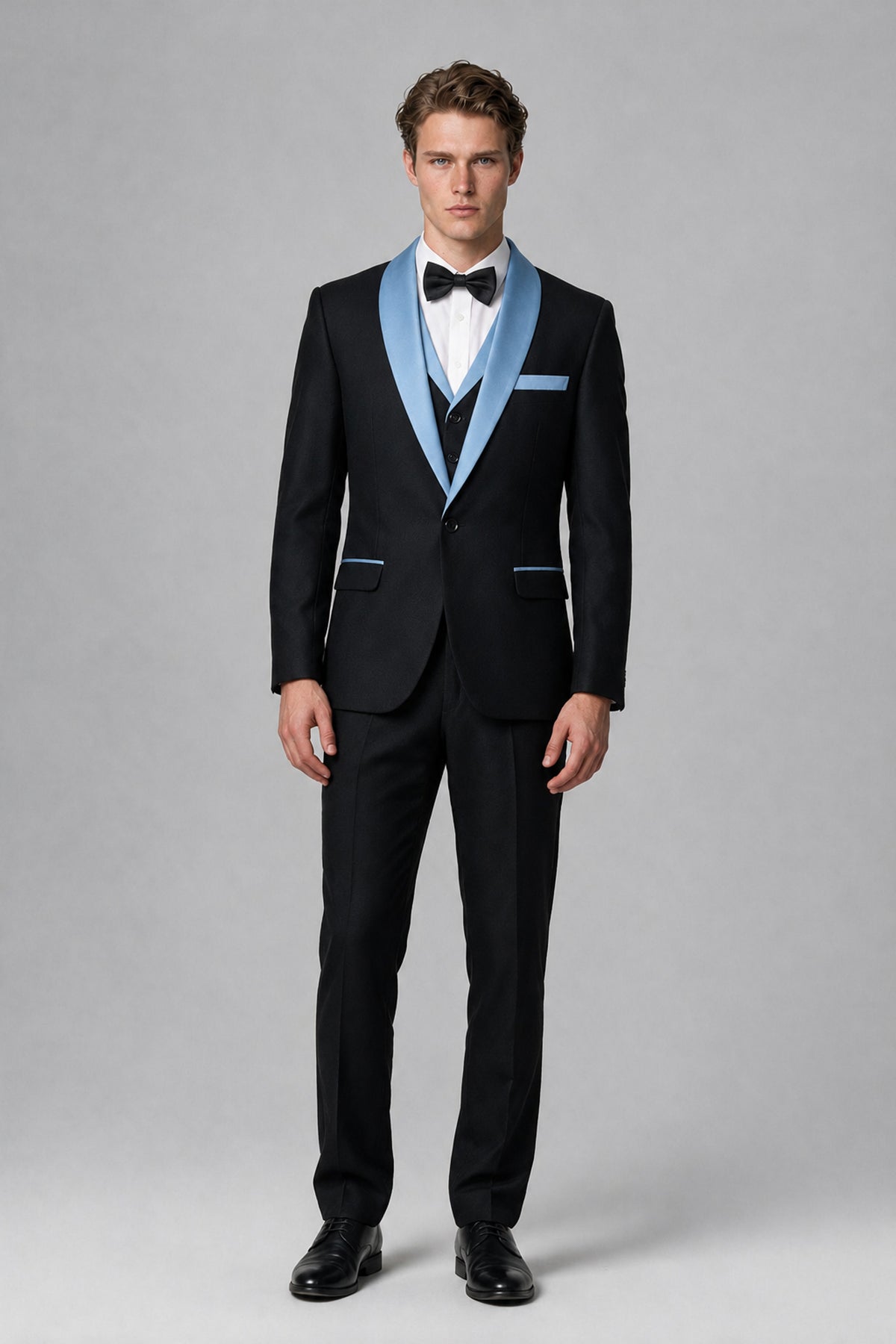 Bolodoo Men's Light Blue 3-Piece Shawl Lapel Tuxedo Suit - Light Blue - Light Blue_2