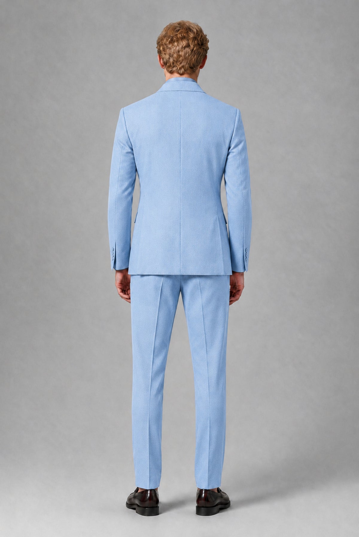 BOLODOO Men's Light Blue Double-Breasted Two-Piece Suit – Jacket & Trousers - Light Blue