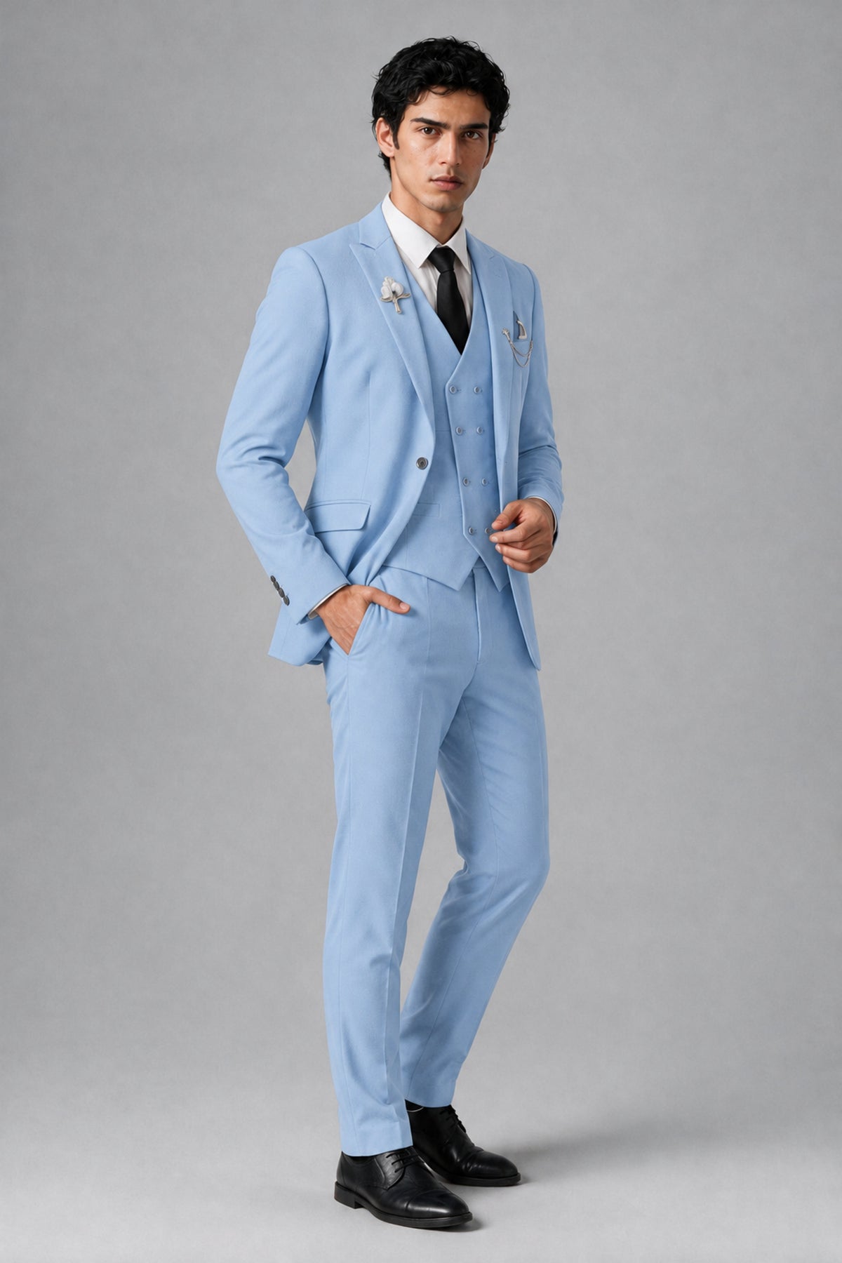 Bolodoo Men's Light Blue 2-Piece Suit – Notch Lapel Jacket & Trousers - Light Blue - Light_Blue_3