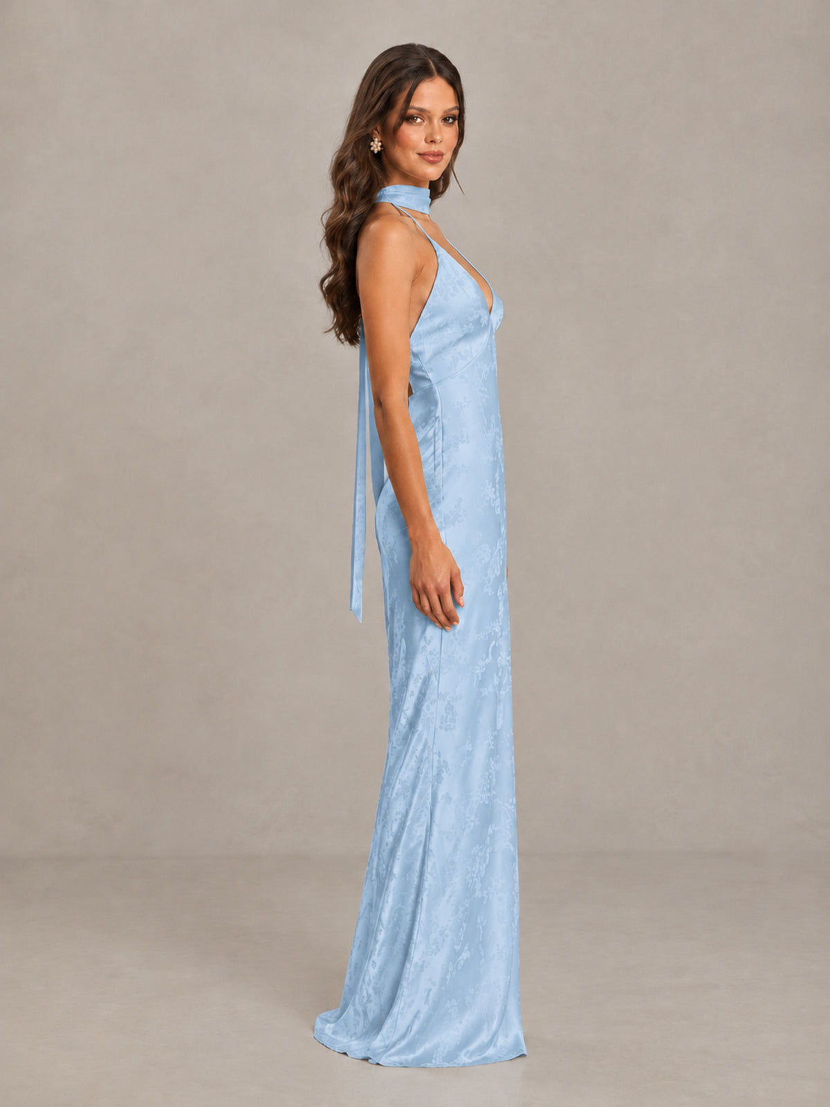 BOLODOO Light Blue Floral Satin Open-Back Bridesmaid Dress - Light Blue - Light Blue_3