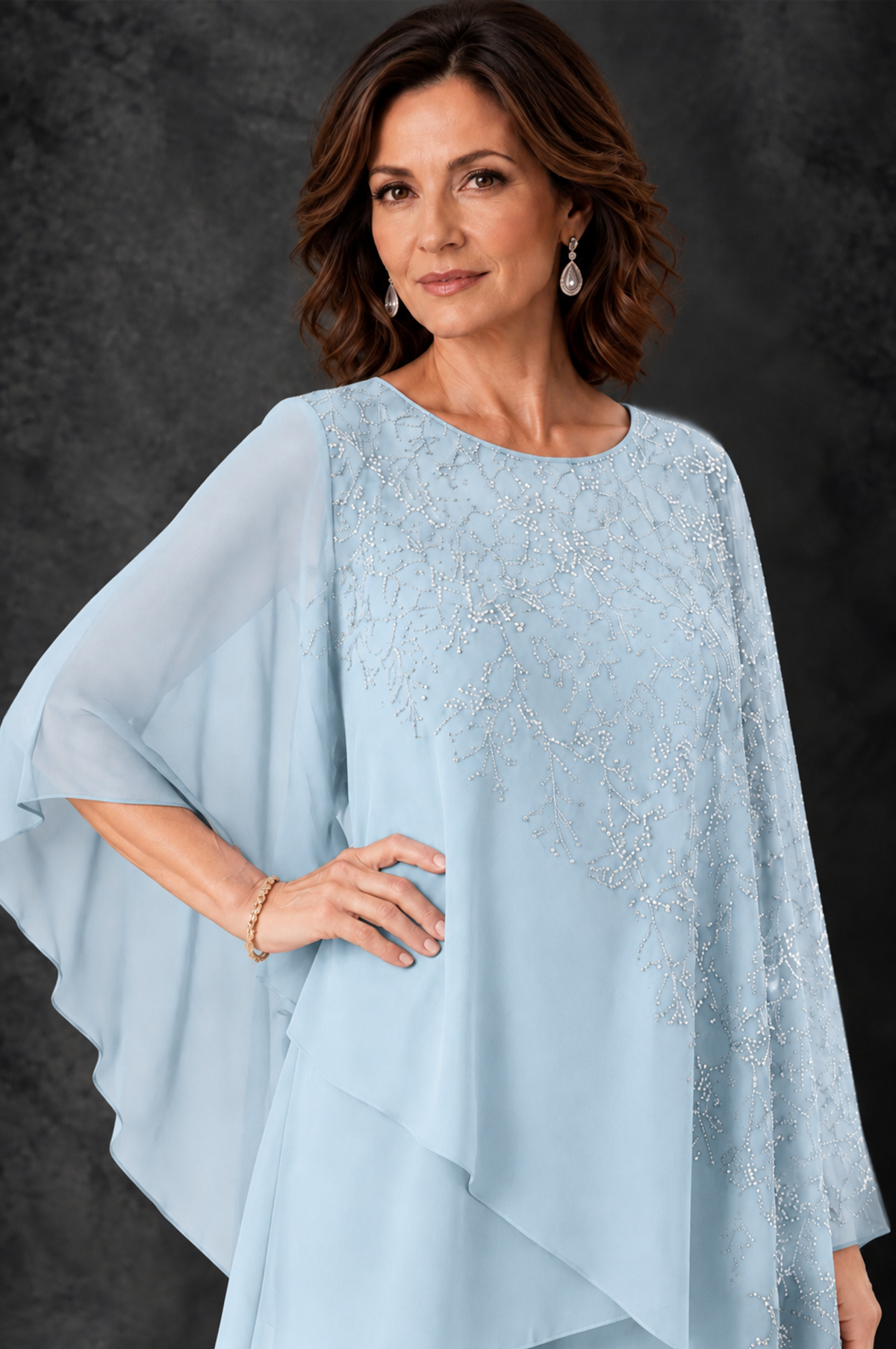 BOLODOO Light Blue Embellished Cape Pant Suit for Mother of the Bride - Light Blue - Light_Blue_3