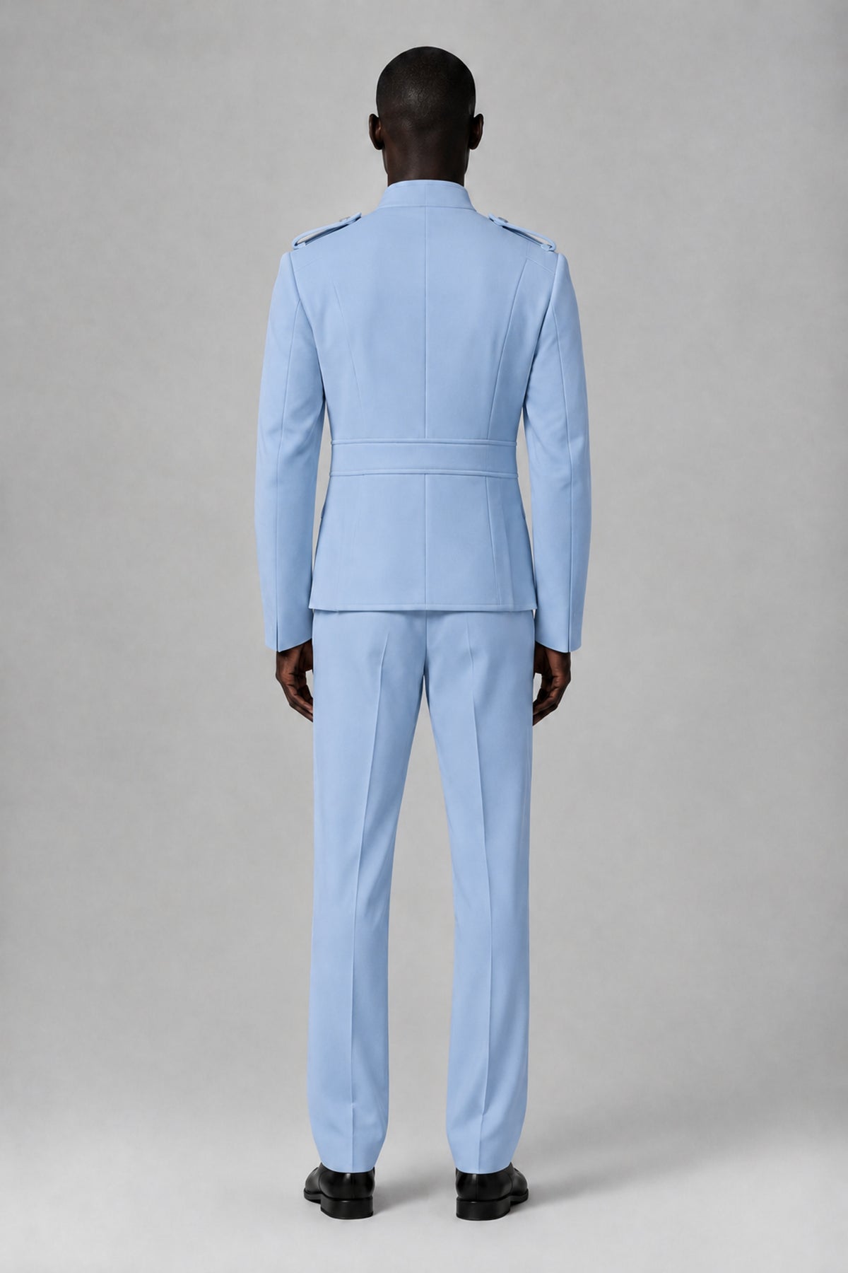 Bolodoo Men's Light Blue Military-Inspired Two-Piece Suit with Stand Collar - Light Blue - Light Blue_3