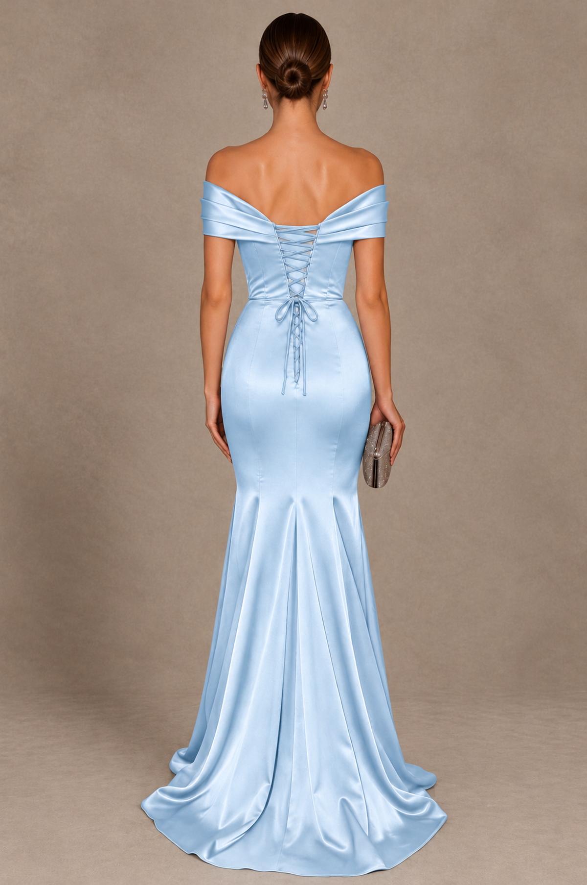 BOLODOO Light Blue Off-the-Shoulder Ruched Satin Mermaid Evening Dress - Light Blue - Light_Blue_3