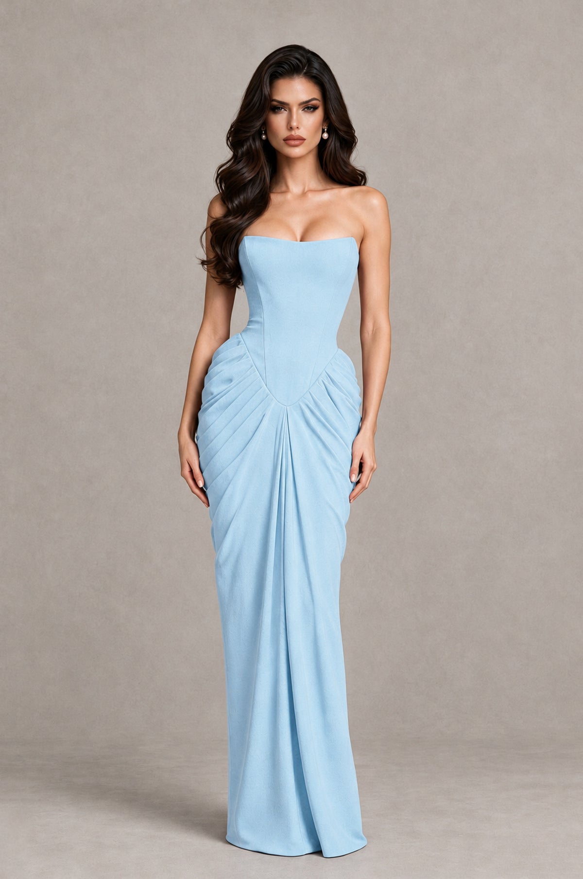 BOLODOO Light Blue Strapless Ruched Corset Evening Gown - Light Blue - Light Blue_3