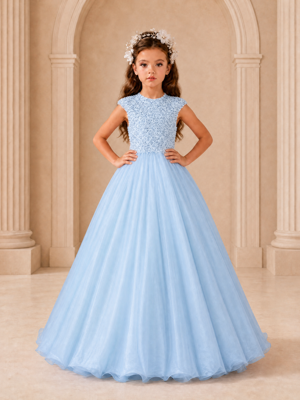 BOLODOO Light Blue Sequin Tulle Flower Girl Dress with Cap Sleeves - Light Blue - Light Blue_3