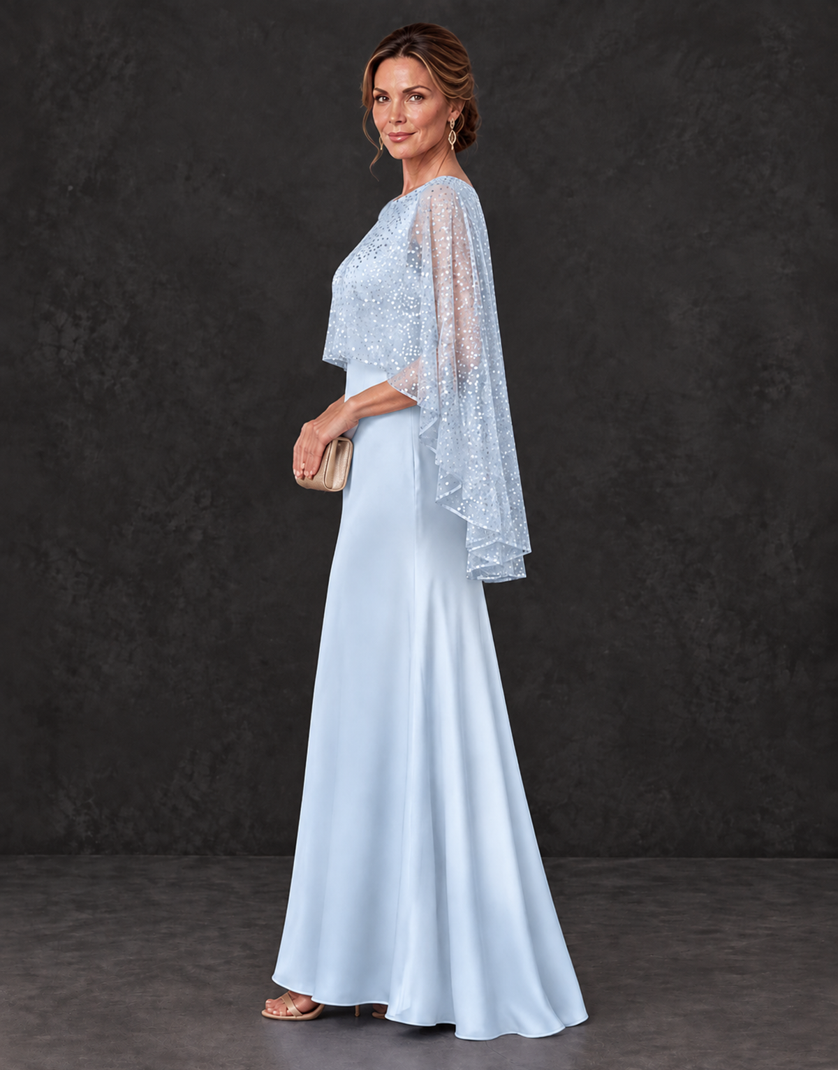 BOLODOO Light Blue Sparkle Cape Sleeve Mother of the Bride Dress - Light Blue - Light_Blue_3