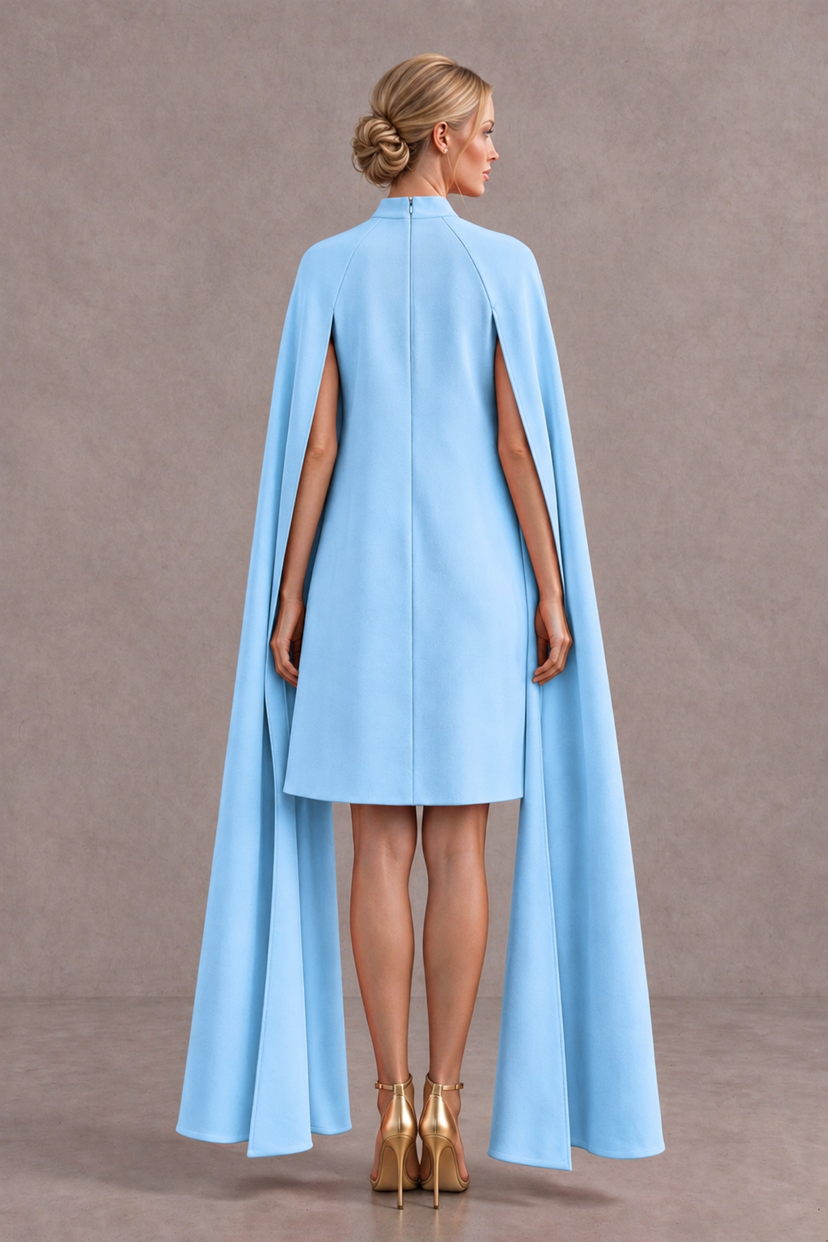 BOLODOO Light Blue High Neck Floral Cape Mini Cocktail Dress - Light Blue - Light Blue_3