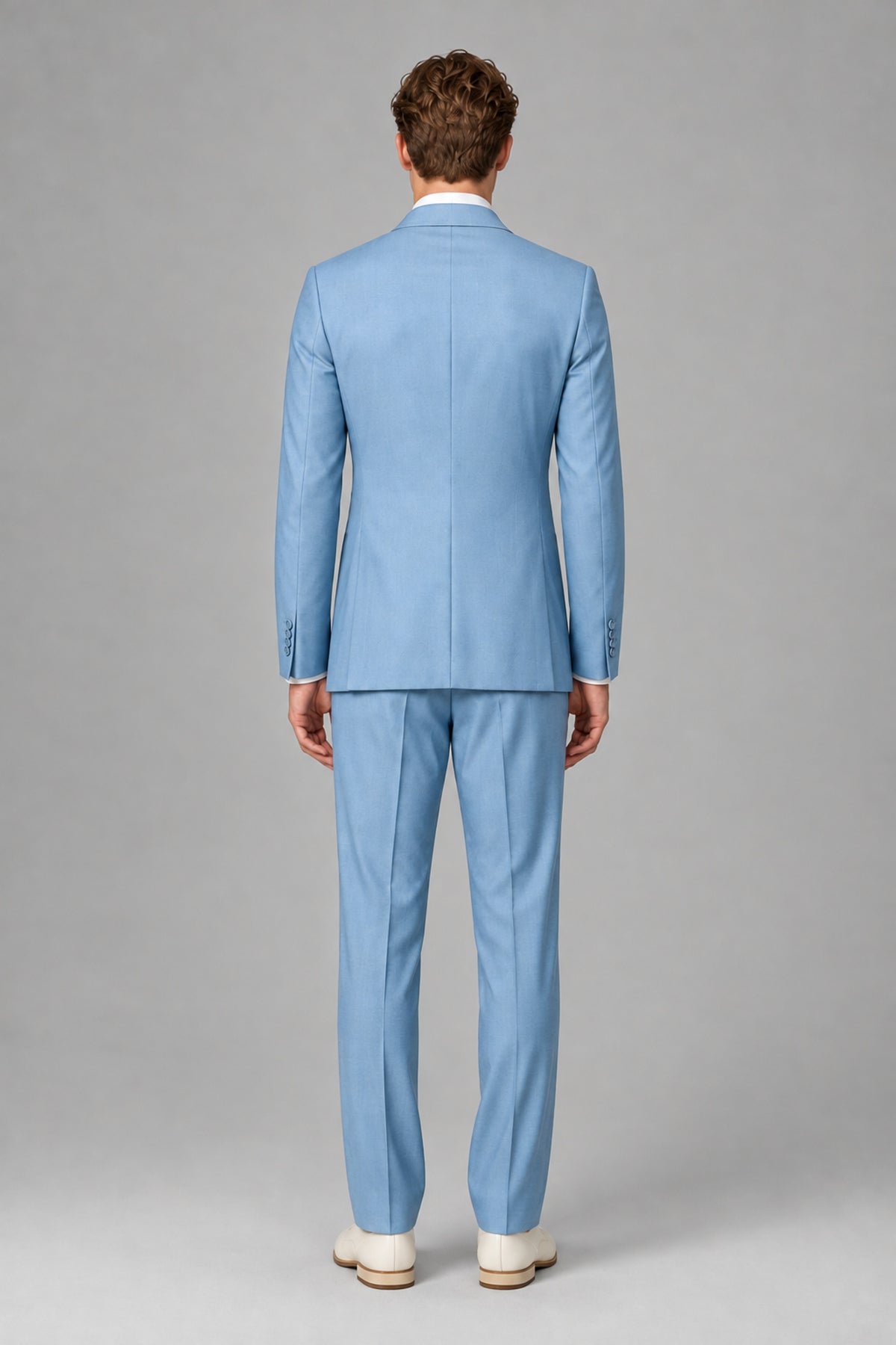 Bolodoo Men's Light Blue Wrap Tie-Waist Two-Piece Suit – Jacket & Trousers - Light Blue - Light Blue_3