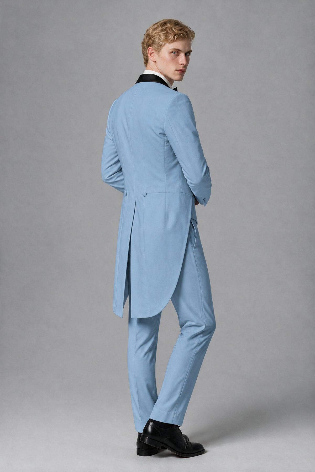 Bolodoo Men's Light Blue 3-Piece Tailcoat Tuxedo Suit with Vest & Trousers - Light Blue - Light Blue_3