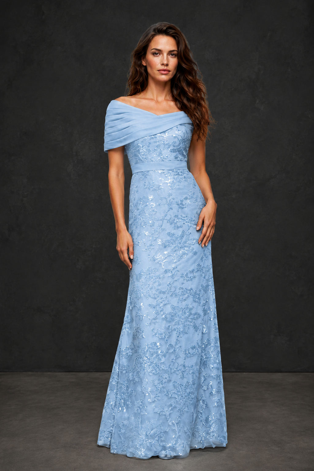 BOLODOO Light Blue Off-Shoulder Sequin Lace Mermaid Evening Gown | Mother of the Bride Formal Dress - Light Blue
