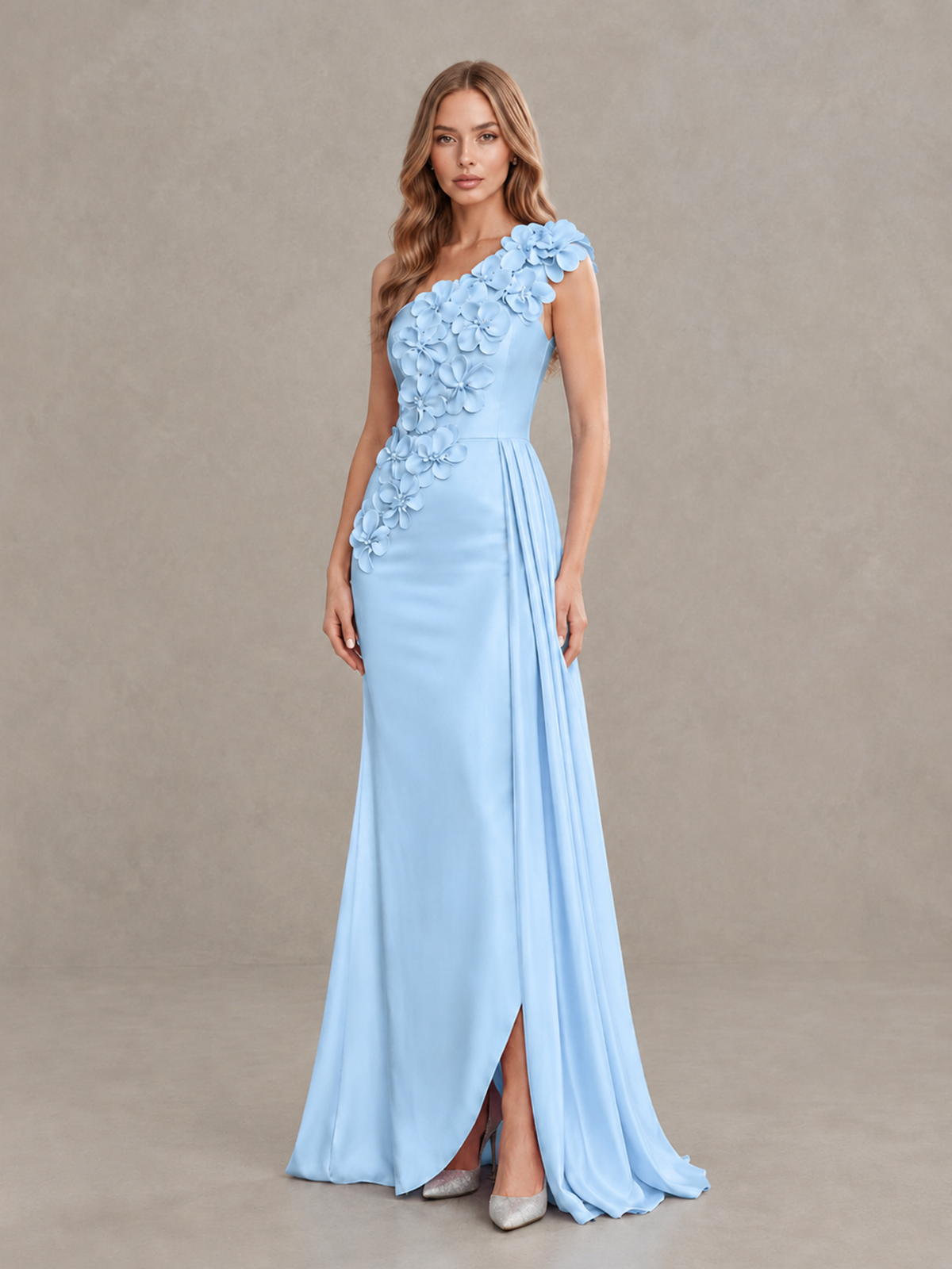 BOLODOO Light Blue One-Shoulder Satin Mermaid Evening Gown with 3D Floral Appliqué - Light Blue - Light Blue_3