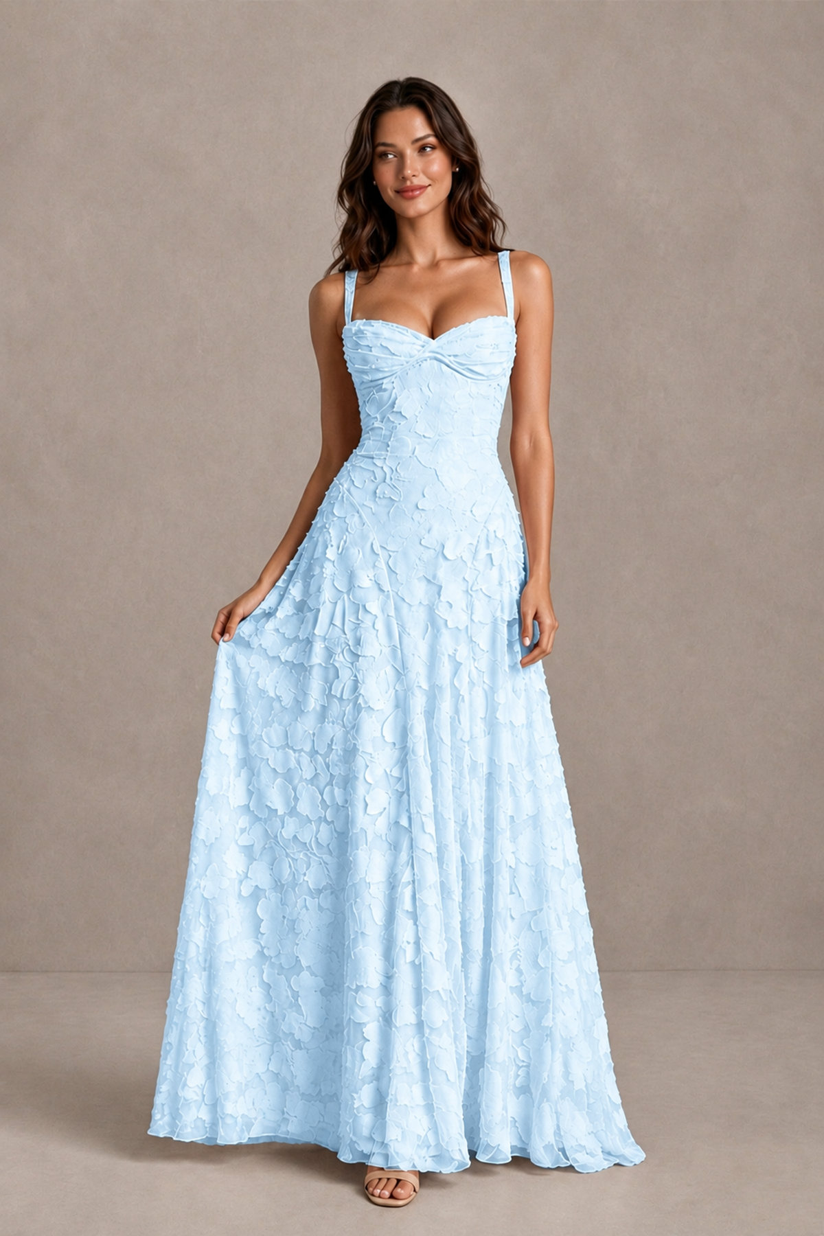 BOLODOO Light Blue Floral-Textured A-Line Dress with Lace-Up Back - Light Blue - Light Blue_3