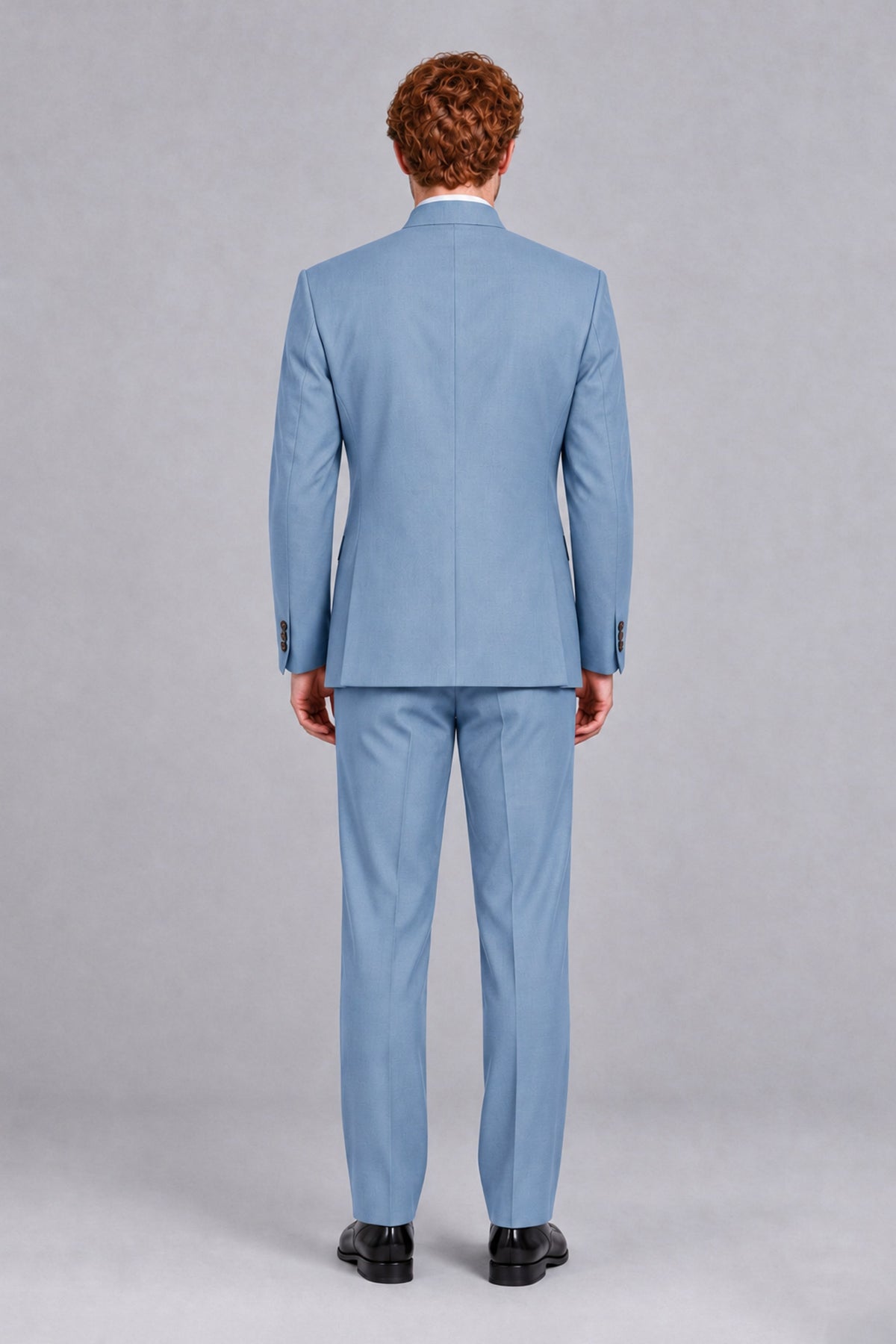 BOLODOO Men's Light Blue Mandarin Collar Two-Piece Suit - Light Blue - Light Blue_3