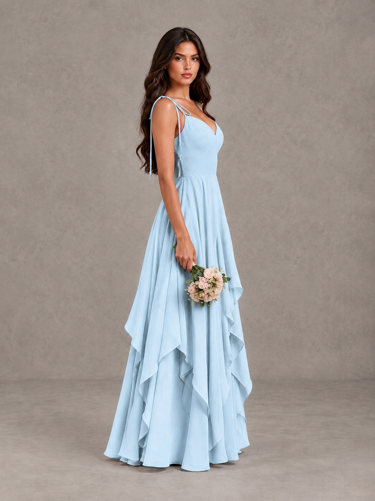 BOLODOO Light Blue Tie-Strap Ruffle A-Line Bridesmaid Dress - Light Blue - Light Blue_3